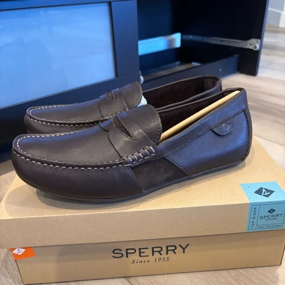 Sperry Men’s Wave Driver Penny Loafer Dark Brown NEW in box Size 9.5 Memory Foam